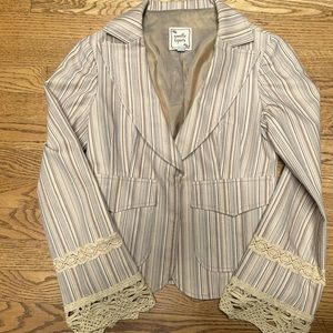 nannette lepore suit jacket with crochet cuffs.